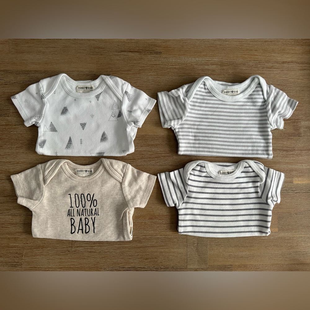 Rabbit + Bear | Bundle of Short-sleeve Onesies | 0-3/3-6